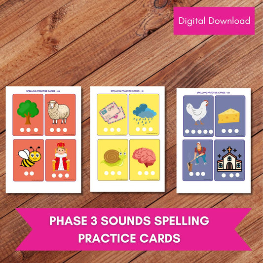 PHASE 3 WORDS SPELLING PRACTICE CARDS