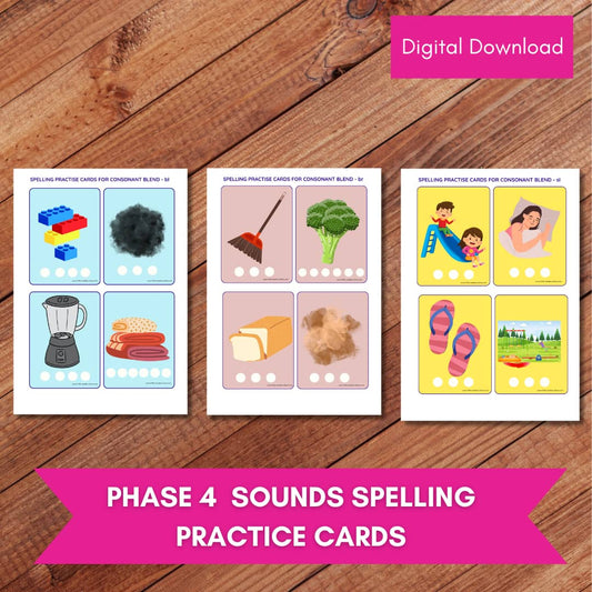 PHASE 4 CONSONANT BLENDS SPELLING PRACTICE CARDS