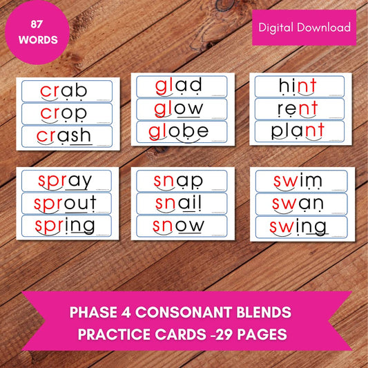 PHASE 4 CONSONANT BLENDS READING PRACTICE CARDS